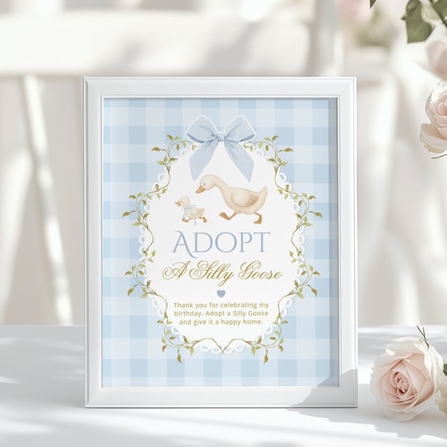 Poster Adopt A Silly Goose Blue Gingham 1st Birthday (Criador carregado)