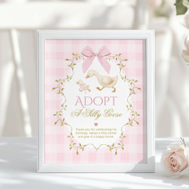 Poster Adopt A Silly Goose Pink Gingham 1st Birthday