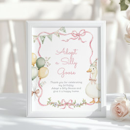 Poster Adopt a Silly Goose Whimsical Pink girl Birthday
