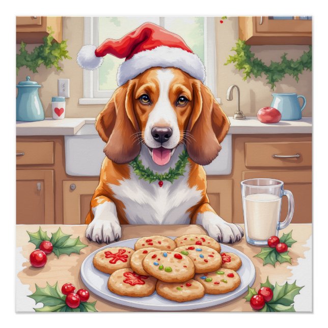 Póster Adorable Basset Hound Sneaking Christmas Cookies (Frente)