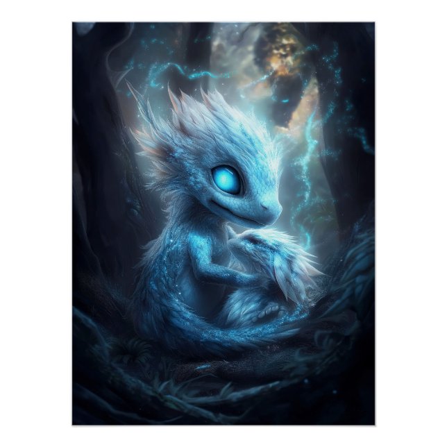 Póster Adorable Bébé Dragon dans une Forêt Enchantée (Frente)