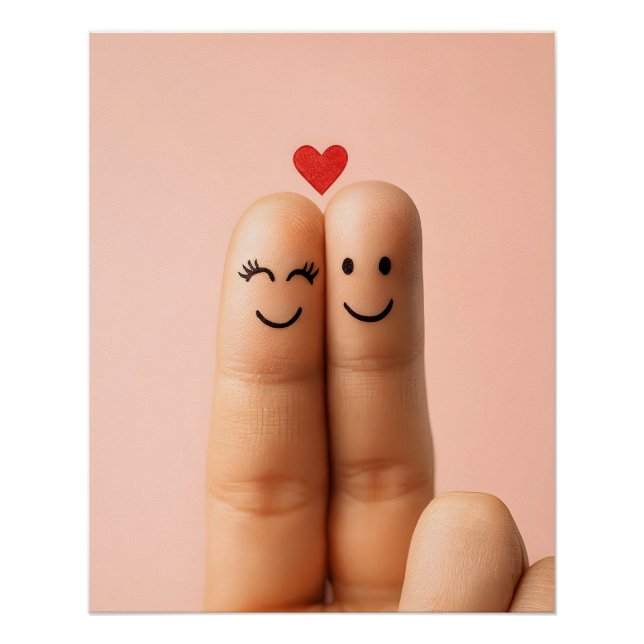 Póster Adorable Finger Couple Art, Cute Finger Faces (Frente)