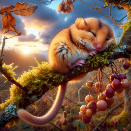 Poster Adorable Hazel Dormouse em uma árvore de floresta