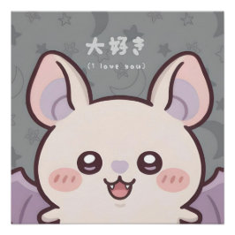 Póster Adorable Kawaii Bat Poster - "Daisuki" (I Love You
