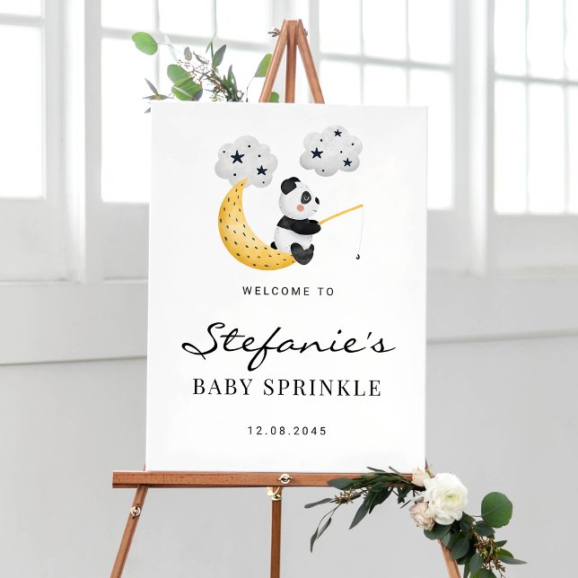 Poster Adorable Panda Bebê em Aquarela Sinal de Boas-Vind (Criador carregado)