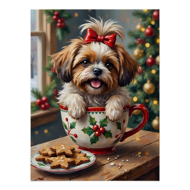 Póster Adorable Shih Tzu Dog in Christmas Mug Cozy Art (Frente)