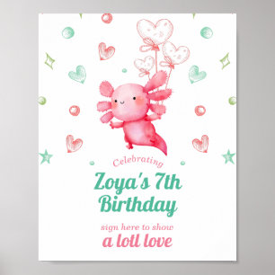 Poster Adorable Watercolor Baby Axolotl Birthday Signal