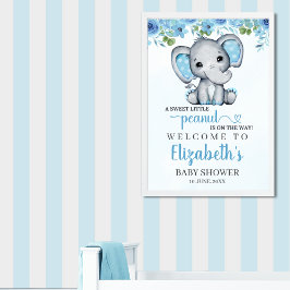 Poster Adorable Watercolor Blue Elephant Baby shower boy