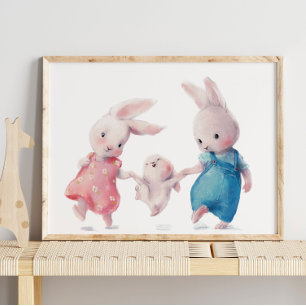 Poster Adorable Watercolor Bunny Family Wall Print