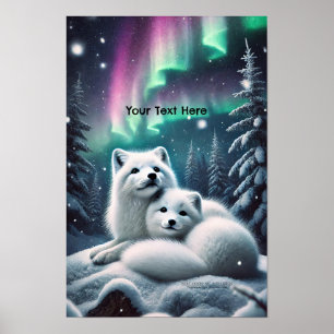 Poster Adorando Raposas Árcticas Luzes Nortes Floresta Ne