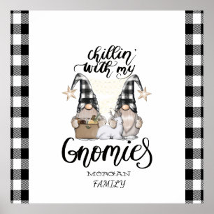 Poster Adoráveis Gnomes Fofos Xadrez Preto de Búfalo