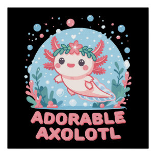 Póster Adorável Axolote Cuteness Aquática
