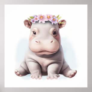 Poster Adorável Bebê Hippopotamus