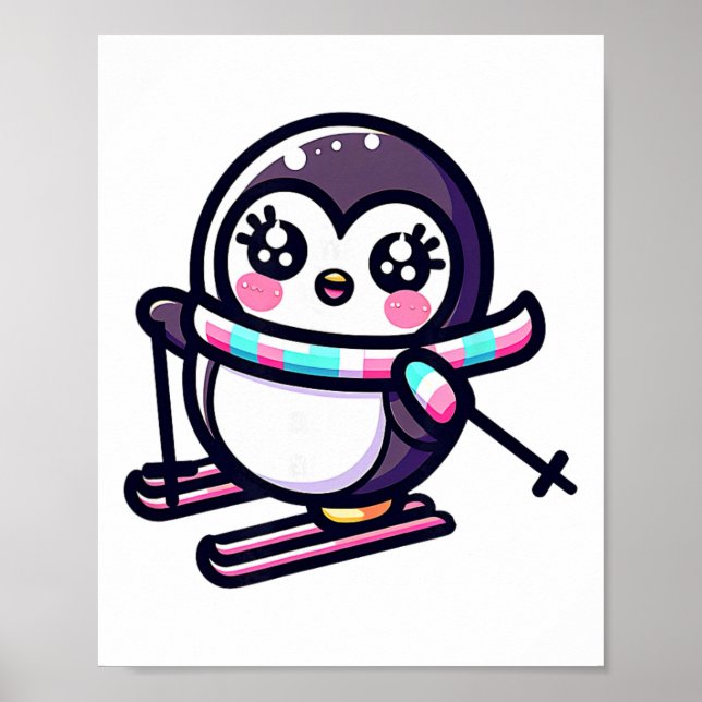 Poster Adorável Cachecol Listrado de Pinguim de Esqui Inv (Frente)