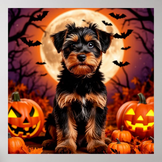 Poster Adorável Cachorrinho com Fundo de Halloween (Frente)