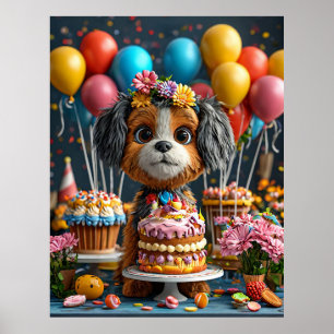 Poster Adorável Cachorrinho Comemora Aniversário
