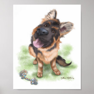 Poster Adorável cachorrinho de desenho animado Pastor Ale