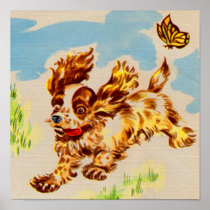 Póster adorável cachorrinho de panela em fuga