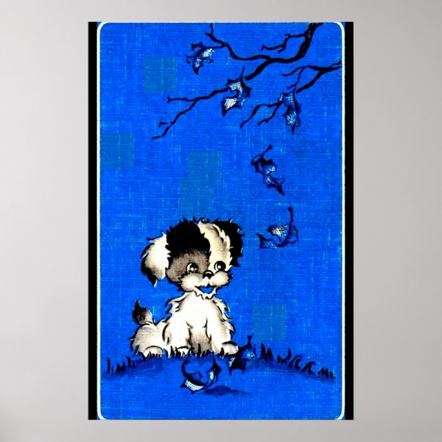 Póster adorável cachorrinho no outono (Frente)