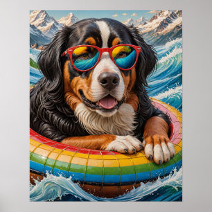 Poster Adorável Cão de Montanha Bernês desfruta de Viagem