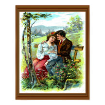 Adorável Casal Vintage Hugging Bench Floral