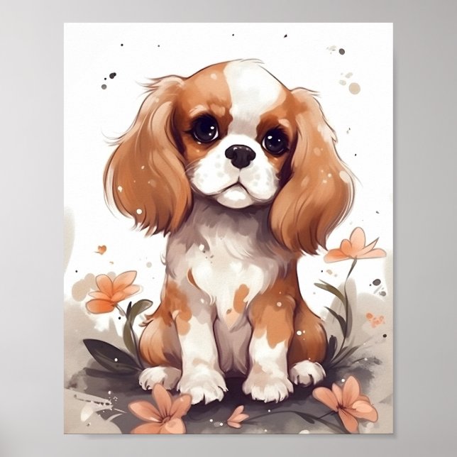 Poster Adorável Cavaleiro Rei Charles Spaniel Cute (Frente)