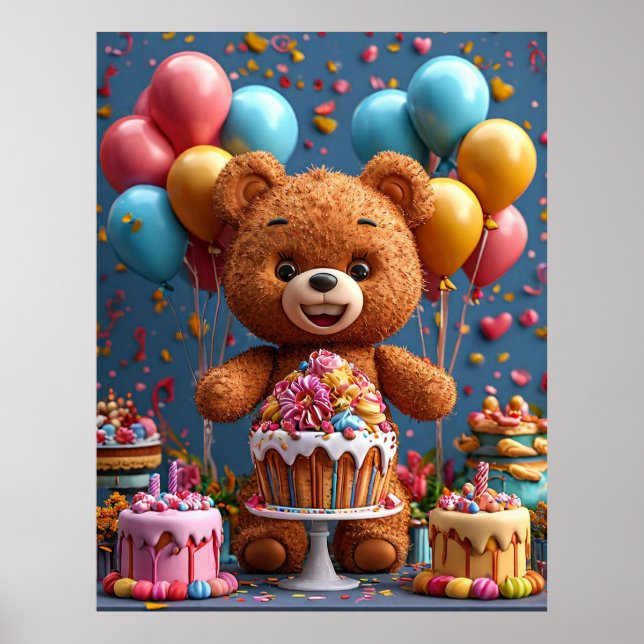 Poster Adorável Celebração De Aniversário Do Urso De Tedd (Frente)