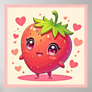 Poster Adorável Design de Strawberry Love