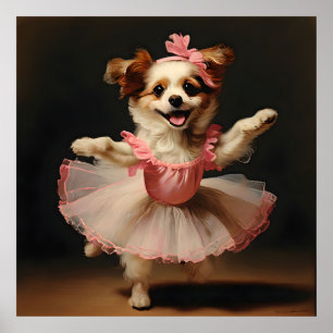 Poster Adorável Dog Ballerina Dancing Vintage