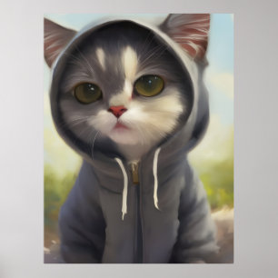 Poster Adorável e doce Kitten Vestindo um Hoodie