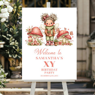 Poster Adorável Fada Rosa Floral Menina Aniversário Bem-v