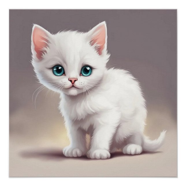 Póster Adorável gatinho branco (Frente)