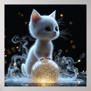 Poster Adorável gatinho branco com brilho místico