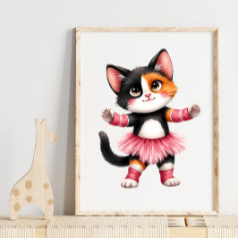 Poster Adorável Gatinho Calico Bailarina com Tutu Rosa 