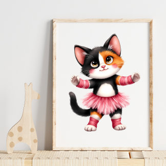 Poster Adorável Gatinho Calico Bailarina com Tutu Rosa 