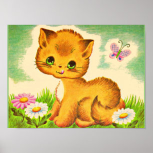 Poster adorável gatinho de olhos verdes