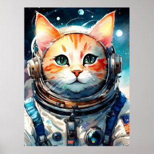 Poster Adorável Gato Astronauta dos EUA