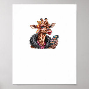 Poster Adorável Girafa Senhora Aplicando Maquiagem Com Ol