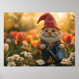 Poster Adorável Gnomo de Jardim com Regador