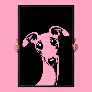 Poster Adorável Italian Greyhound   Pop Art Rosa e Preto