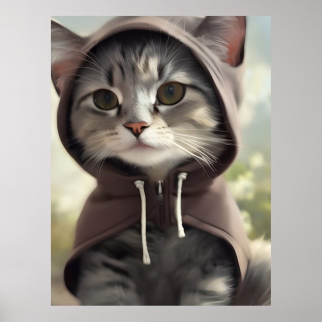 Poster Adorável Kitten Vestindo um Hoodie (Frente)