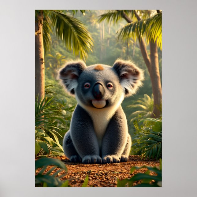 Poster Adorável Koala na Selva Lush (Frente)