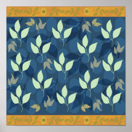 Poster Adorável padrão verde e azul de folha