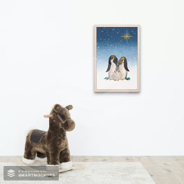 Póster Adorável Pinguin Family Watercolor