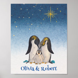 Poster Adorável Pinguin Family Watercolor