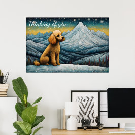 Poster Adorável Poodle Snowy Mountain Pensando Em Você