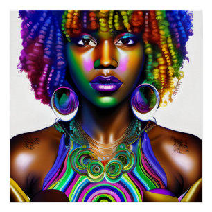 Póster Adorável Rainbow Cute Hair Black Melanin Afro
