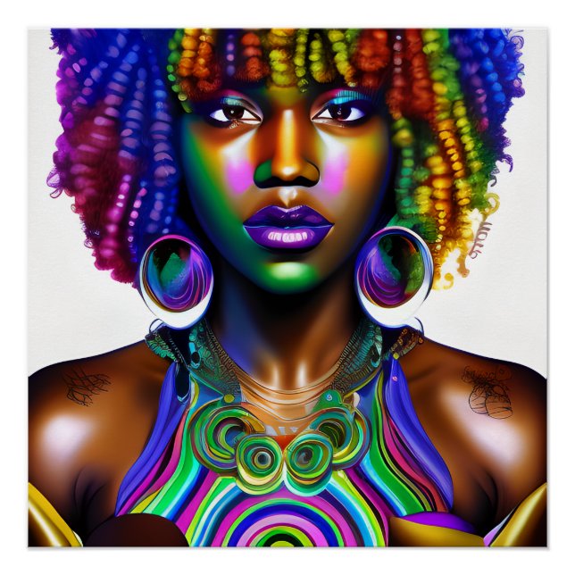Póster Adorável Rainbow Cute Hair Black Melanin Afro (Frente)