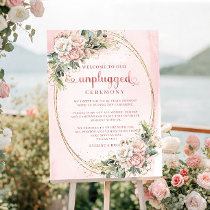 Poster Adorável Rosa Claro Rosa Dourado Floral Cerimônia