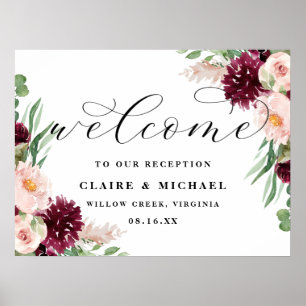 Poster Adore Bem-Vindo Sinal de Casamento de Script Flora